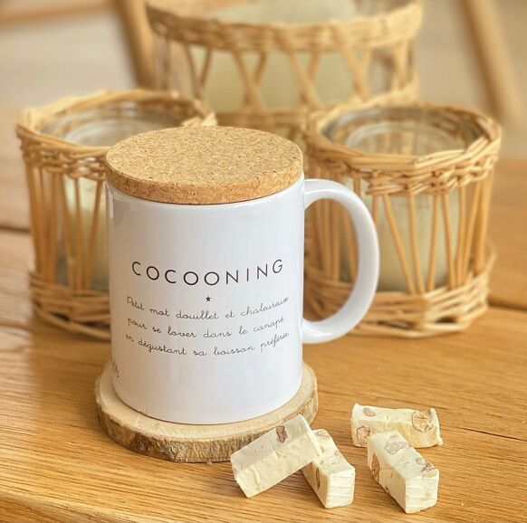 Mug avec son couvercle en liège "Cocooning"