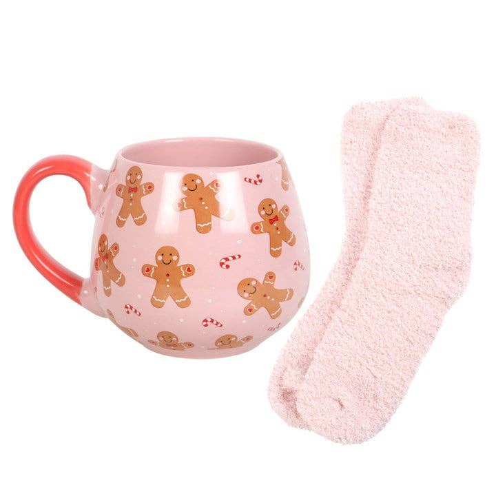 Ensemble tasse et chaussettes de Noël en pain d'épice